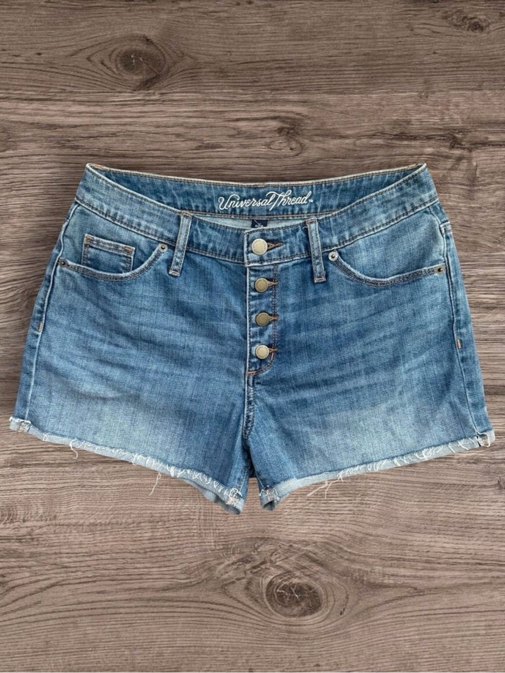 Universal Thread High Rise Button Fly Denim Cutoff Shorts Blue 4 27R